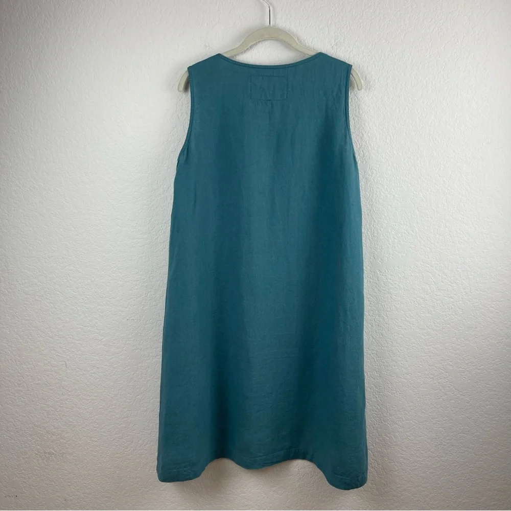 Not PERFECT LINEN Teal Sleeveless 100% Linen Lagenlook Midi Dress Sz M/L - Picture 4 of 7